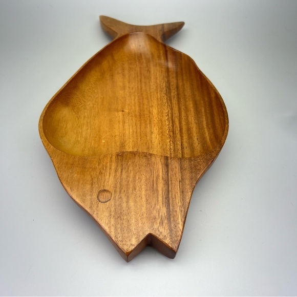 Vintage MCM Monkey Pod Wood Fish Shaped  Serving Bowl Platter - Picture 10 of 11